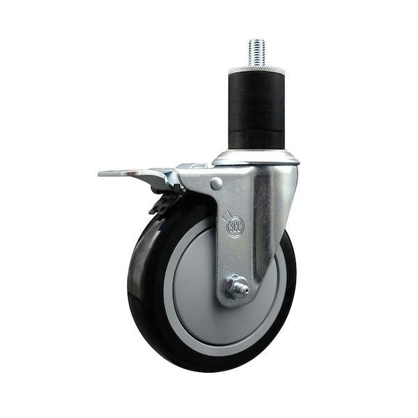 5'' Black Poly Swivel 1-3/4'' Expanding Stem Caster Total Lock Brake